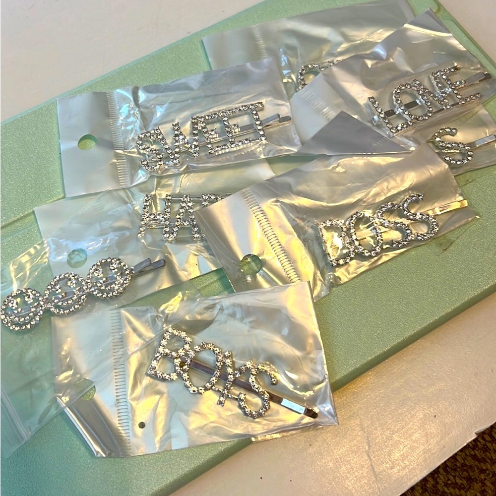 Rhinestone Word Hair Clips